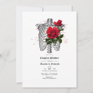 Red and Black Floral Skull Gothic Couples Shower Invitation