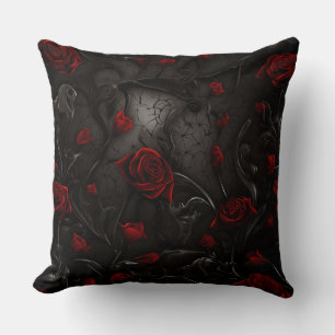 Red and Black Floral Throw Pillow