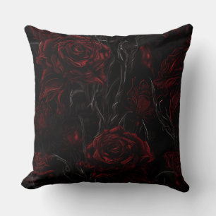 Red and Black Floral Throw Pillow