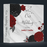 red and black floral wedding photo album 3 ring binder<br><div class="desc">elegant black and red flowers gray leaves on marble background wedding photo album
The glitter details are simulated</div>
