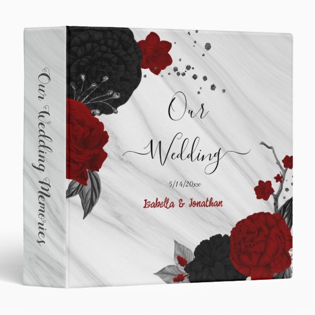 red and black floral wedding photo album 3 ring binder (Front/Spine)