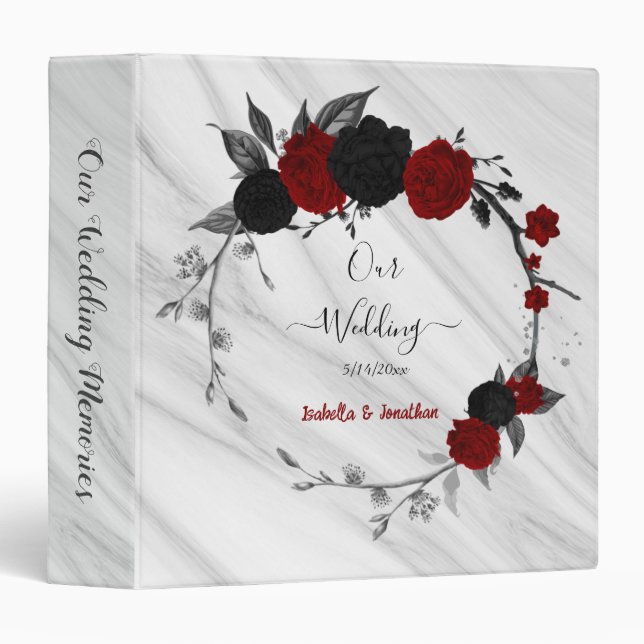 red and black floral wreath photo album 3 ring binder (Front/Spine)