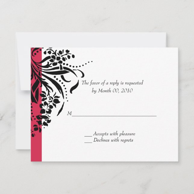 Red and Black Flourish Wedding RSVP Cards (Front)