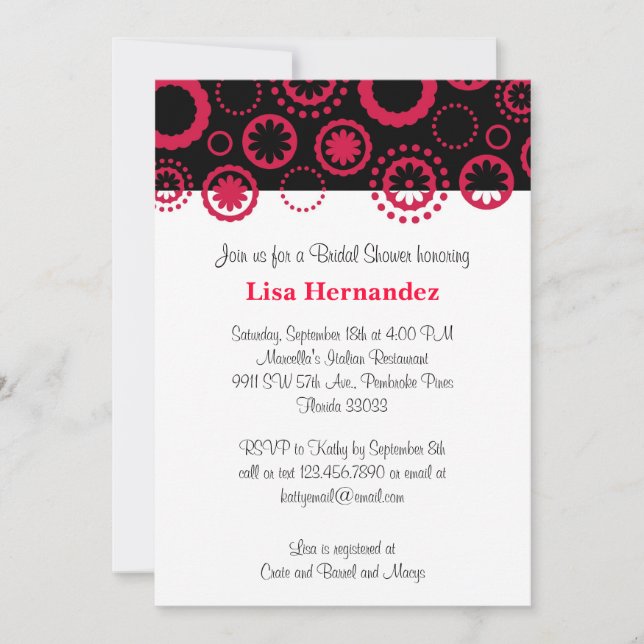 Red and Black Flowers and Circles Invitation (Front)