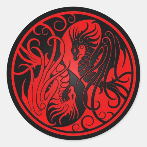 Red and Black Flying Yin Yang Dragons Classic Round Sticker
