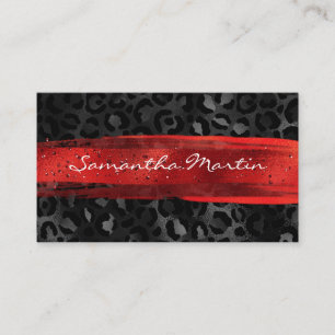 Red and Black Foil Leopard Brush Stroke Business Card