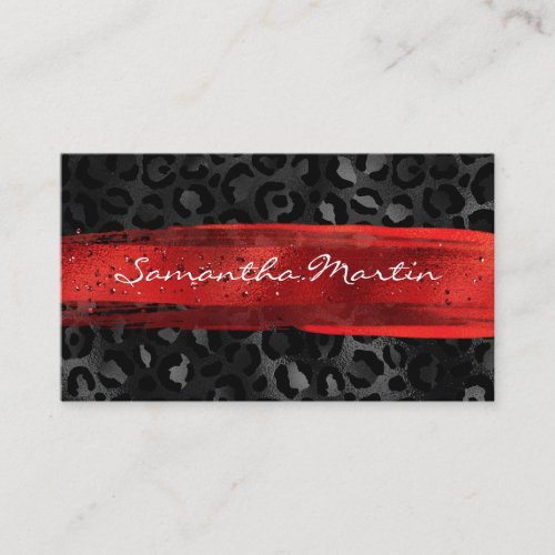 Red and Black Foil Leopard Brush Stroke Business Card
