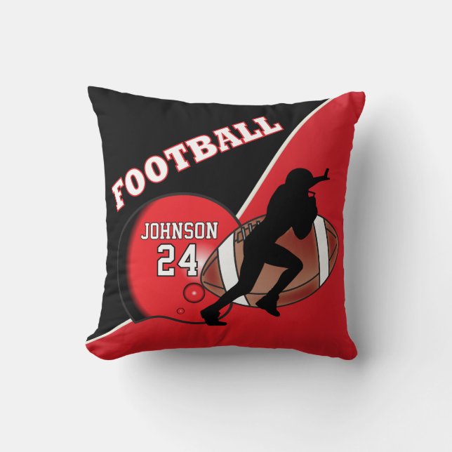 Red and Black Football | DIY Name & Number Throw Pillow (Front)