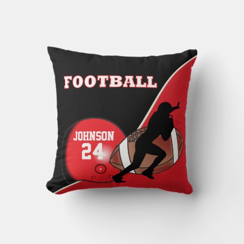 Red and Black Football  DIY Name  Number Throw Pillow