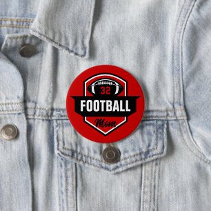 Red and Black Football Mom Custom Jersey Number Button