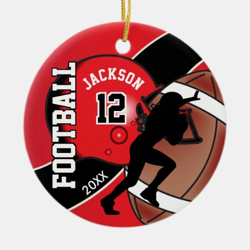Red and Black Football Player Ceramic Ornament