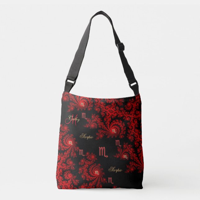 Red and Black Fractal Zodiac Sign Scorpio Bag (Front)