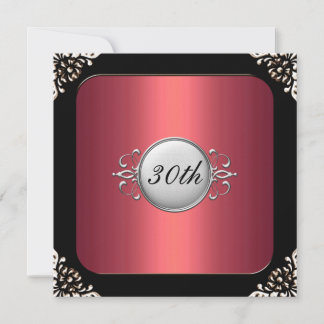 Red and Black Frame 30th  Birthday Party Invitation