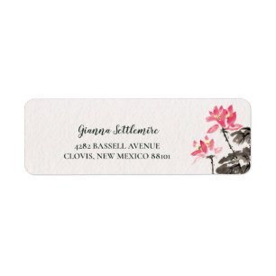 Red And Black Freehand Watercolor Floral Lotus La Label