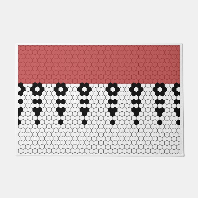 Red and Black Fringe Tile Design Doormat (Front)