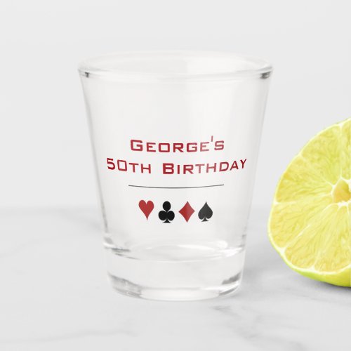 Red and Black Gambling Casino Card Suits Birthday Shot Glass