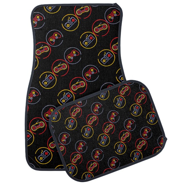 Red And Black Gamer Pattern Car Floor Mat (Set)