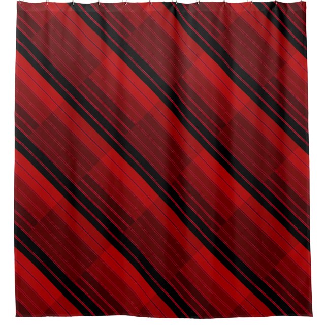 Red and Black Geometric Patchwork Quilt  Shower Curtain (Front)