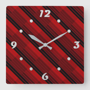 Red and Black Geometric Patchwork Quilt  Square Wall Clock