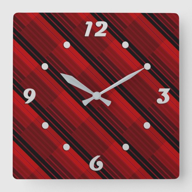 Red and Black Geometric Patchwork Quilt  Square Wall Clock (Front)