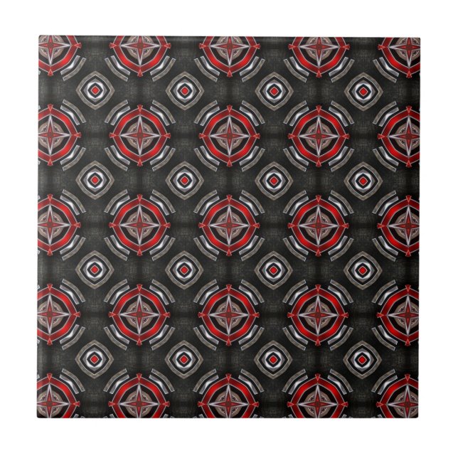 Red and Black Geometric Pattern Ceramic Tile (Front)