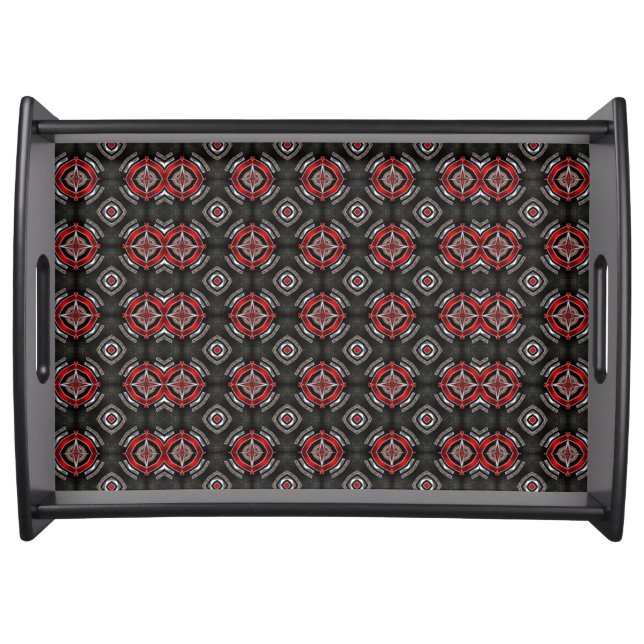 Red and Black Geometric Pattern Serving Tray (Front)