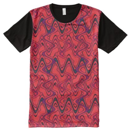 Red and Black Geometric Wave Pattern All-Over-Print Shirt