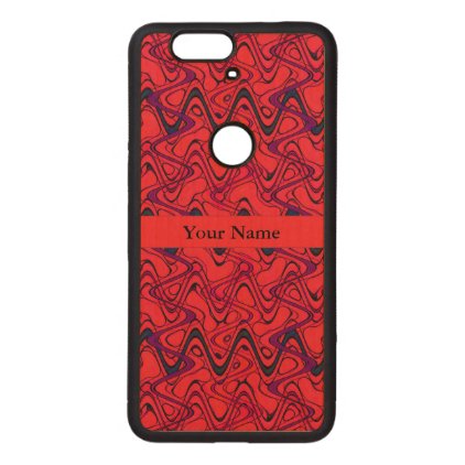 Red and Black Geometric Wave Pattern Wood Nexus 6P Case