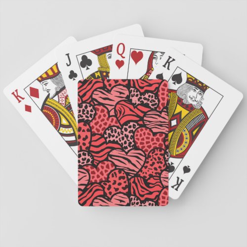 Red and black girly animal print hearts poker cards