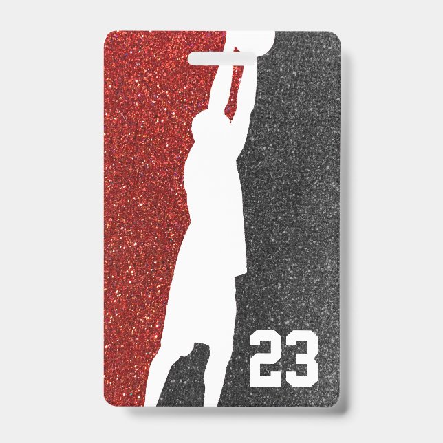 Red and Black Glitter Basketball Team Jersey Badge (Front)