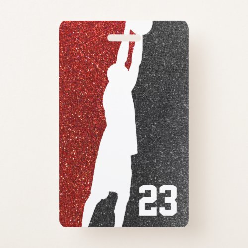 Red and Black Glitter Basketball Team Jersey Badge