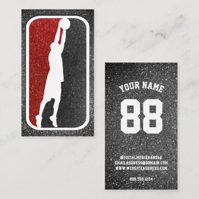 Red and Black Glitter Basketball Team Jersey Business Card (Front/Back)