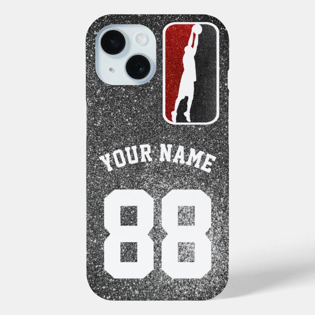 Red and Black Glitter Basketball Team Jersey Case-Mate iPhone Case (Back)