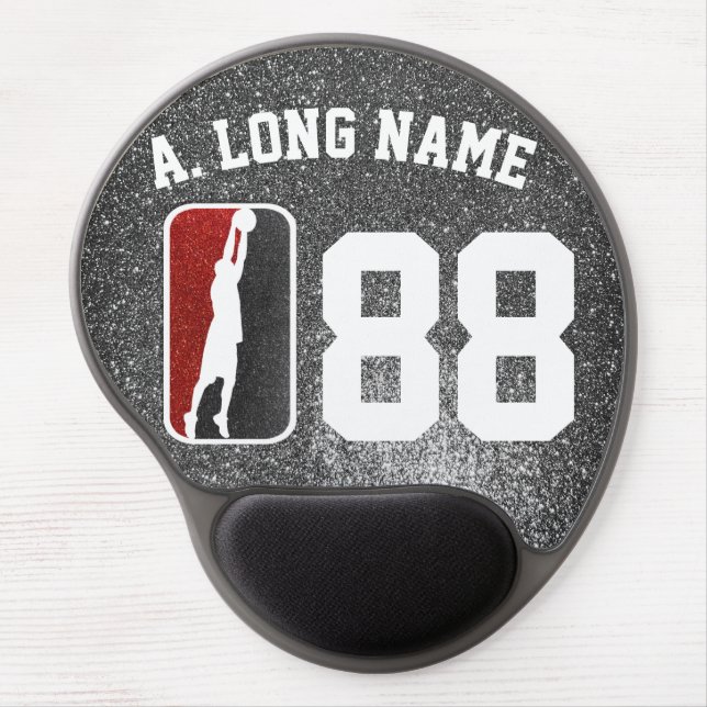 Red and Black Glitter Basketball Team Jersey Gel Mouse Pad (Front)