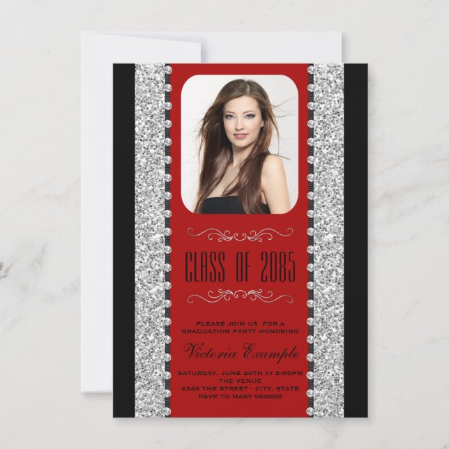 Red and Black Glitter Graduation Announcements (Front)