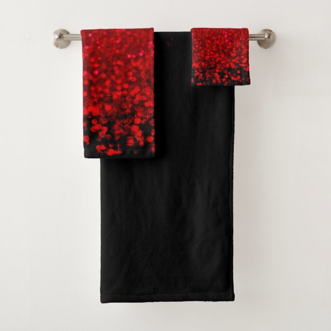 Red and black glitter Ombre Bath Towel Set (Insitu)