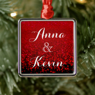 Red and black glitter Ombre Metal Ornament