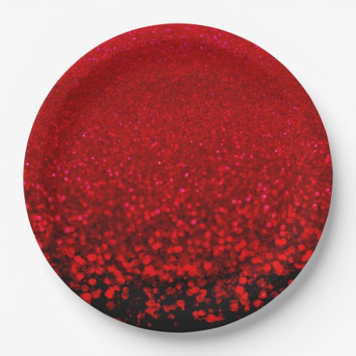 Red and black glitter Ombre Paper Plates