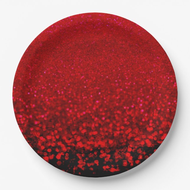 Red and black glitter Ombre Paper Plates (Front)