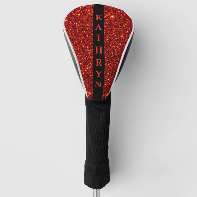Red and Black Glitter Personalized Golf Head Cover (Front)