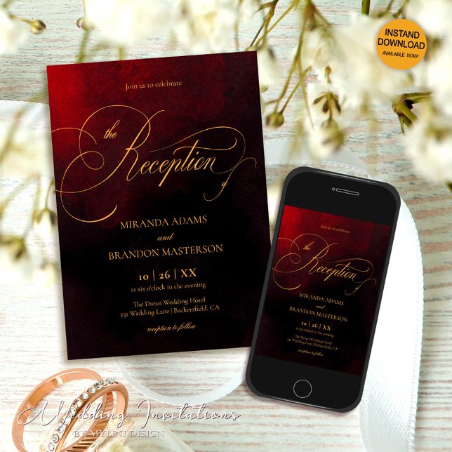 Red and Black Gold Calligraphy Wedding Reception Invitation (Creator Uploaded)