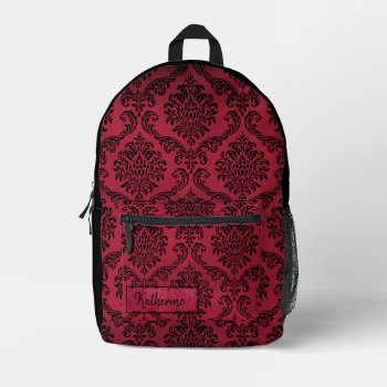 Red And Black Goth Damask Pattern Personalized Printed Backpack by DizzyDebbie at Zazzle