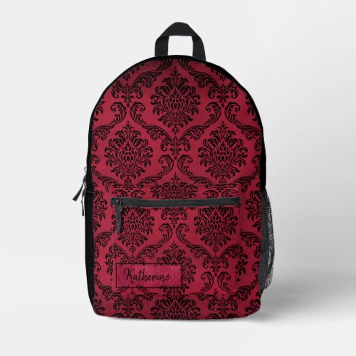 Red and Black Goth Damask Pattern Personalized Printed Backpack