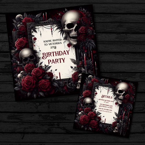 Red and Black Gothic Birthday  Invitation