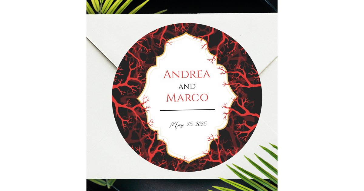 Red and Black Gothic Dark Wedding Invitation Classic Round Sticker | Zazzle