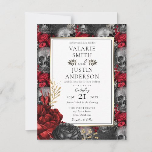 Red And Black Gothic Floral all in one Invitation