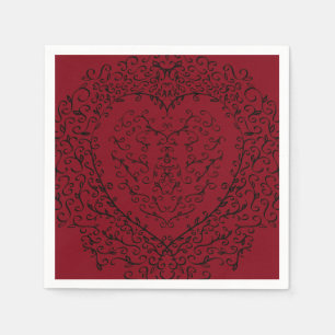 Red and Black Gothic Heart Elegant Wedding Napkins
