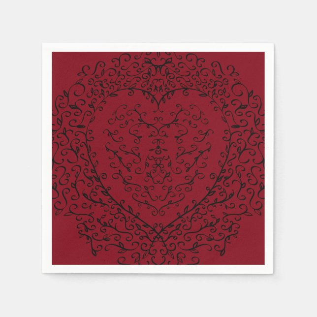 Red and Black Gothic Heart Elegant Wedding Napkins (Front)