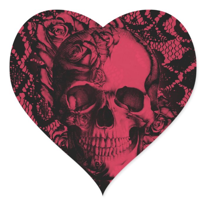 Red and black gothic lace skull. heart sticker