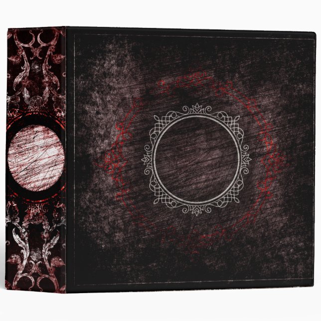 Red and Black Gothic Moon Ancient Tome 3 Ring Binder (Front/Spine)